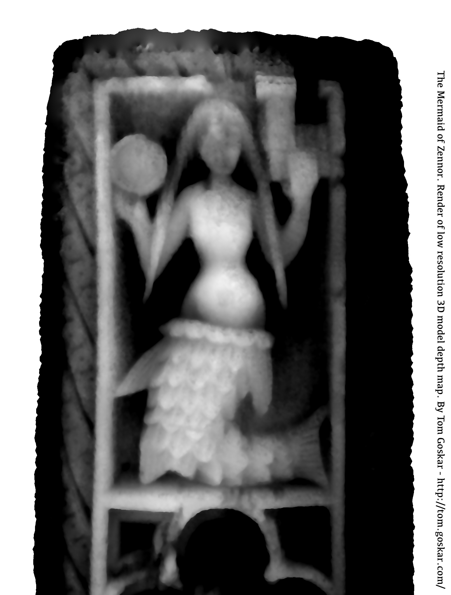 Depth map of the low-resolution 3D model of the Mermaid of Zennor