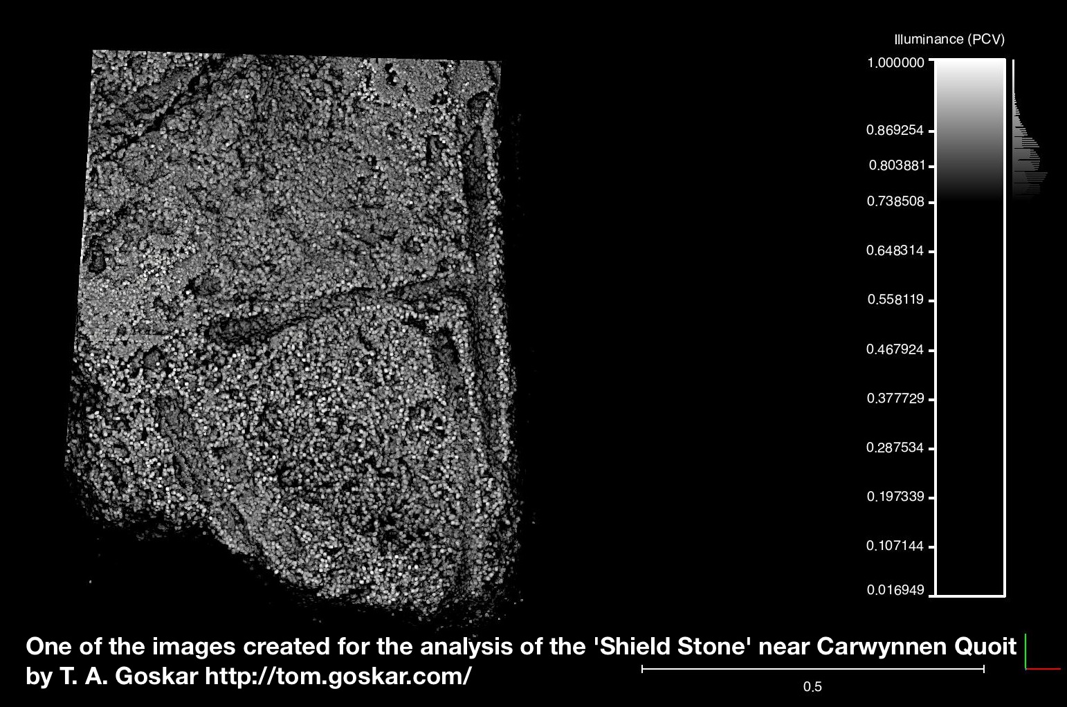 One of the images created for the analysis of the 'Coffin Stone' close to Carwynnen Quoit