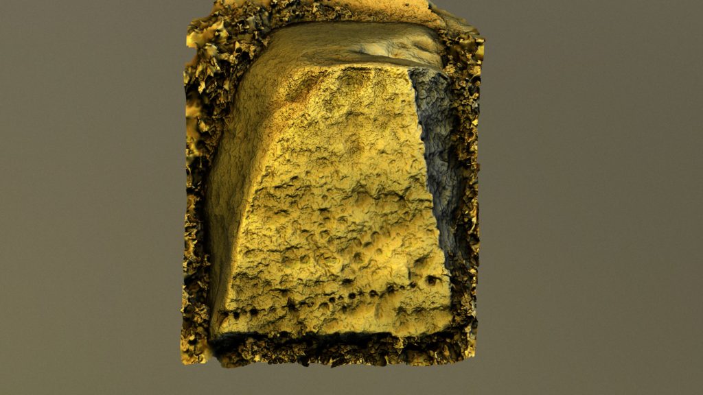 A false-colour image of the surface if the stone showing many circular markings.